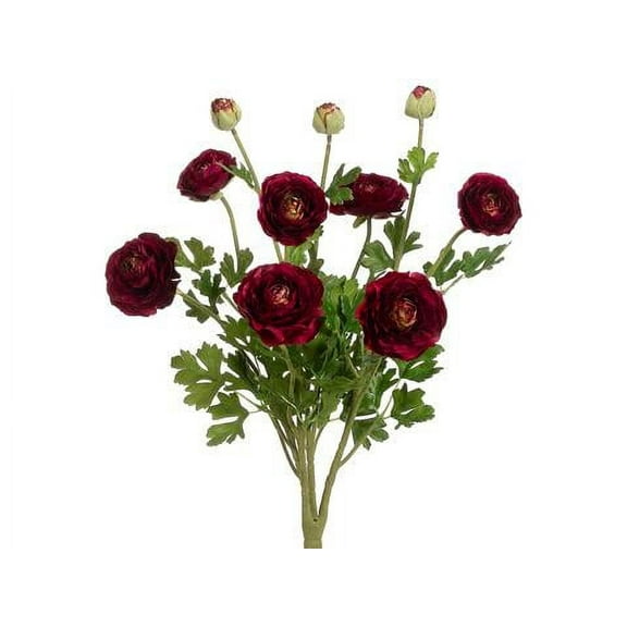 Wine Red Chamallow Ranunculus 19in Artificial Polysilk Faux Fake Flower Bush for Craft Home Garden Outdoor Bouquet Arrangement Ceremony Wedding Arch Floral Wall Aisle Decor (Burgundy, Set of 2)