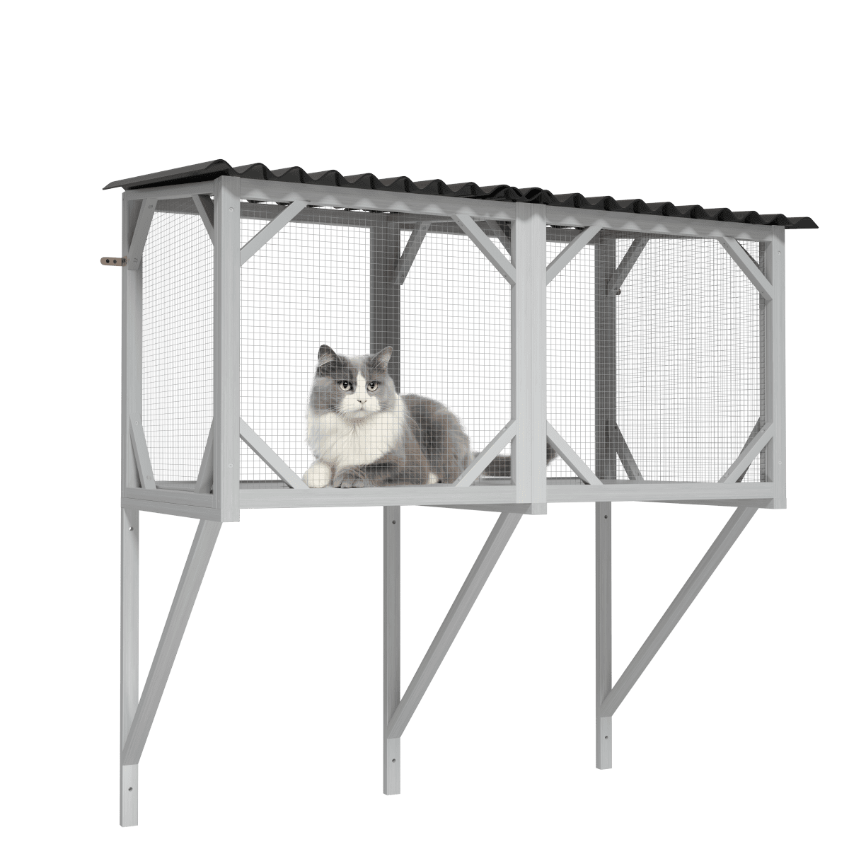 LuckyNote Cat Window Perch for Large Indoor Cats, Wooden Catio with 270° View, 55 lbs Capacity, for Sunbathing & Napping, Grey