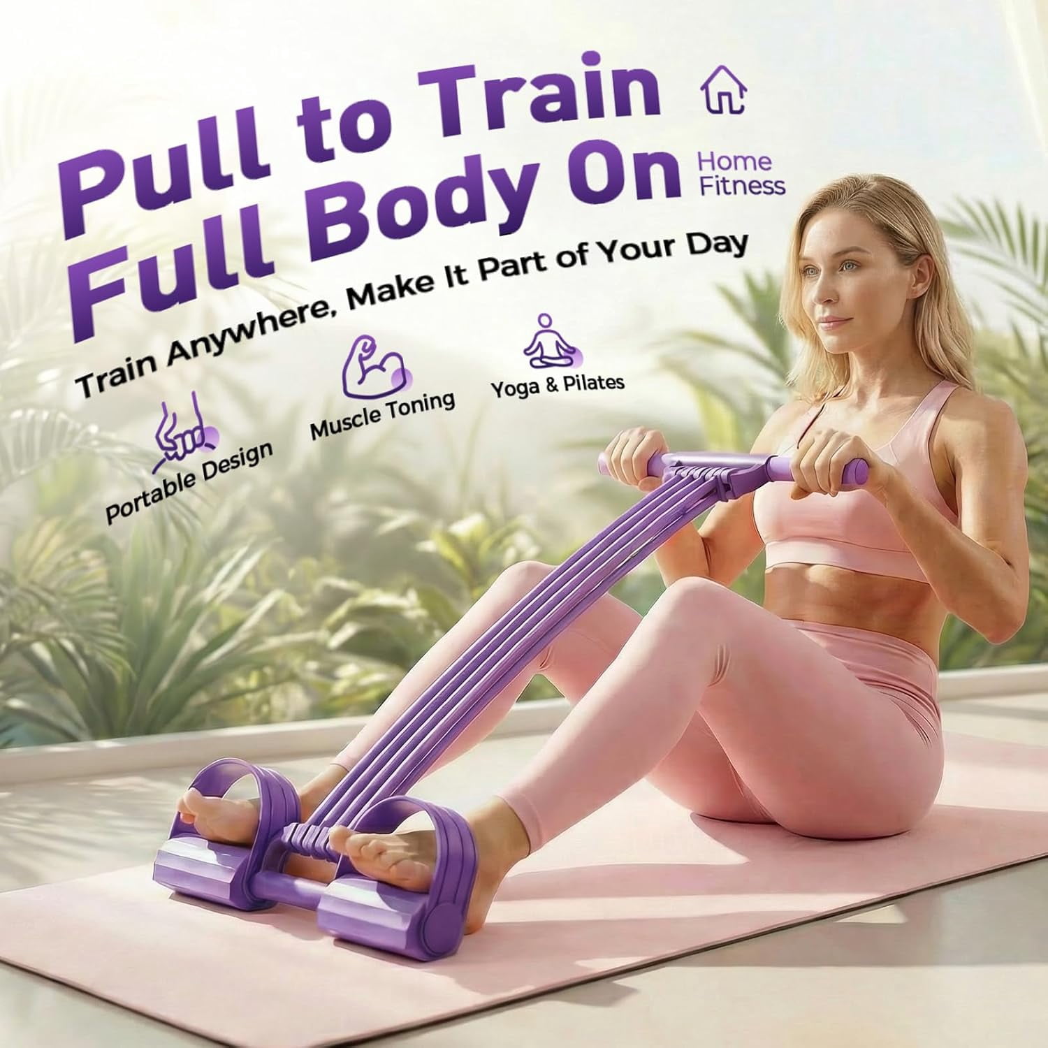 3 in 1 Multifunction Pedal Resistance Band,10-Tube Pedal Resistance Device,Adjustable Pedal Resistance Band with Handle,Natural Latex Sit-Up Trainer,Full-Body Shaping