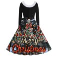 thumbnail image 3 of RKSTN Robes pour Femmes Robe Manches Longues Imprimé de Noël Patchwork en Fourrure Col en V Robe Rétro Ample, 3 of 3