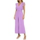 thumbnail image 2 of Gibobby Monos Holgados Mono de empalme con cuello en V Pantalones rectos Diseño simple y exquisito(Morado， XL), 2 of 4