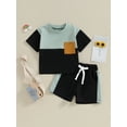 thumbnail image 2 of Bslissey 2Pcs Toddler Baby Boys Clothes Set 6M 12M 18M 24M 3T Contrast Colors Short Sleeve Crew Neck T-shirt + Elastic Shorts Infant Boy Summer Casual Outfits, 2 of 9