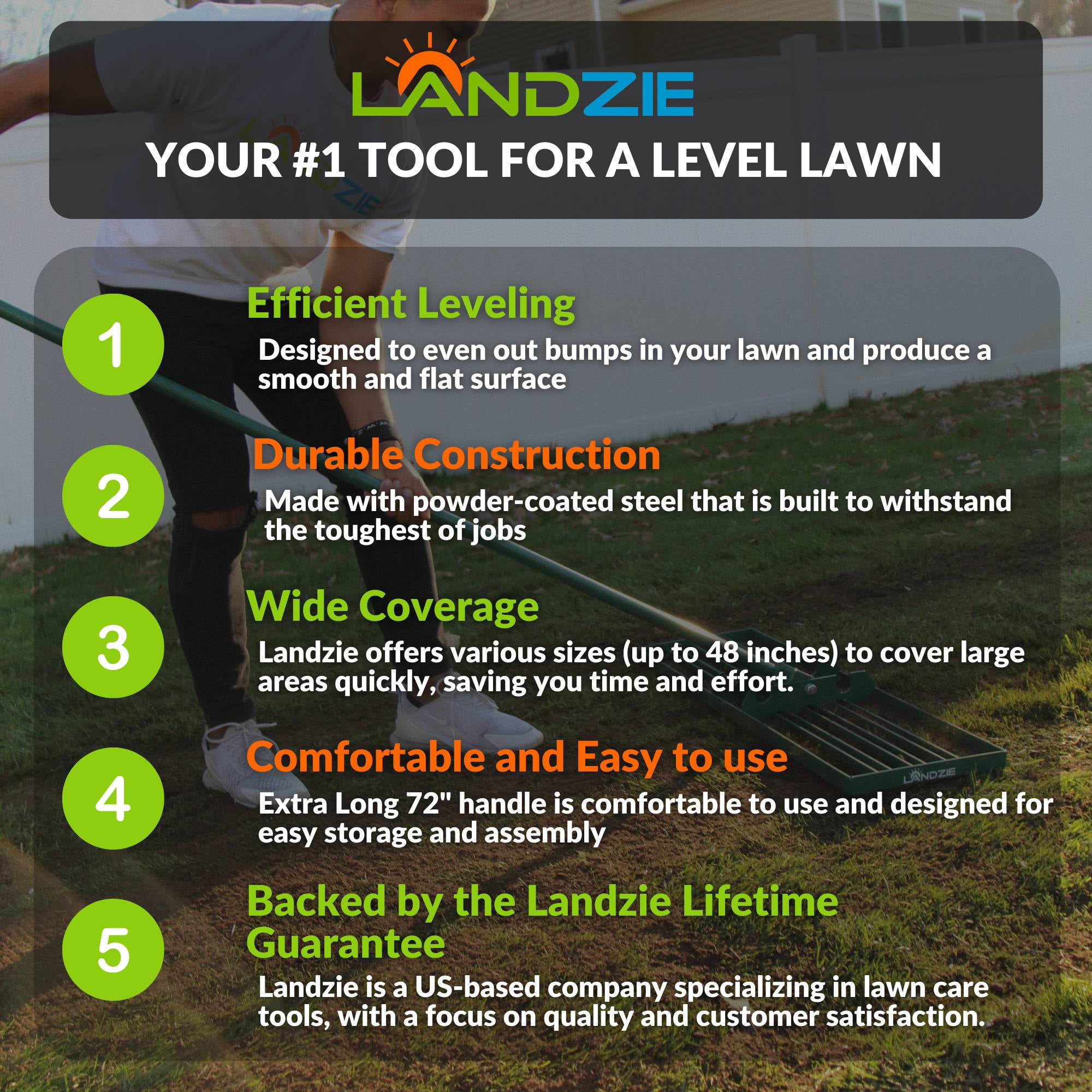 LANDZIE Lawn Leveling Rake - 36 Inch Wide 72 inch Handle Powder Coated Yard, Garden, and Lawn Leveling Tool - Professional Lawn Care Landscaping Tools