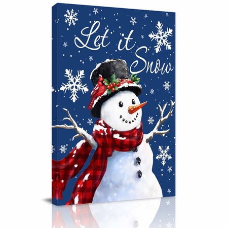 Canvas Wall Art Navy Blue Christmas Framed Canvas Prints for Kitchen Bedroom Snowflake Snowman Xmas Birds Berry Small Gallery Wrapped Wall Decor for Home Office Gifts 8 x12 Ship Next Day