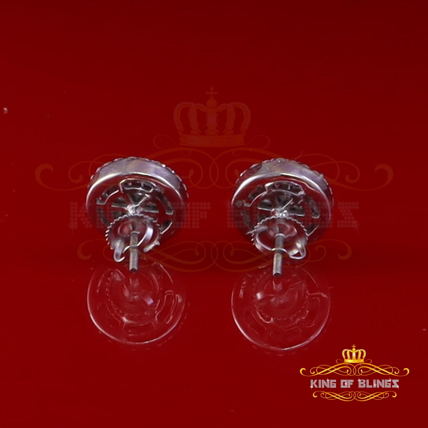 King of Bling's 925 Silver White 1.50ct VVS 'D' Pink Moissanite Round Mens/Women's Stud Earrings