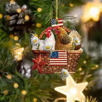 Lilgiuy Chicken Christmas Tree Ornament, 2D Acrylic Chicken Holiday Decorations 2024, Chicken Ornament Home Decor, Cute Chicken with Santa Hat Hanging Ornament Holiday Gift for Chicken Lovers