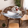 thumbnail image 5 of Coffee Theme Vintage Elastic Fitted Round Table Cover Retro Country Brown Waterproof Outdoor Tablecloth for Holiday Party, Picnic, Patio & Dining Fits Tables Up to 45"-54", 5 of 8