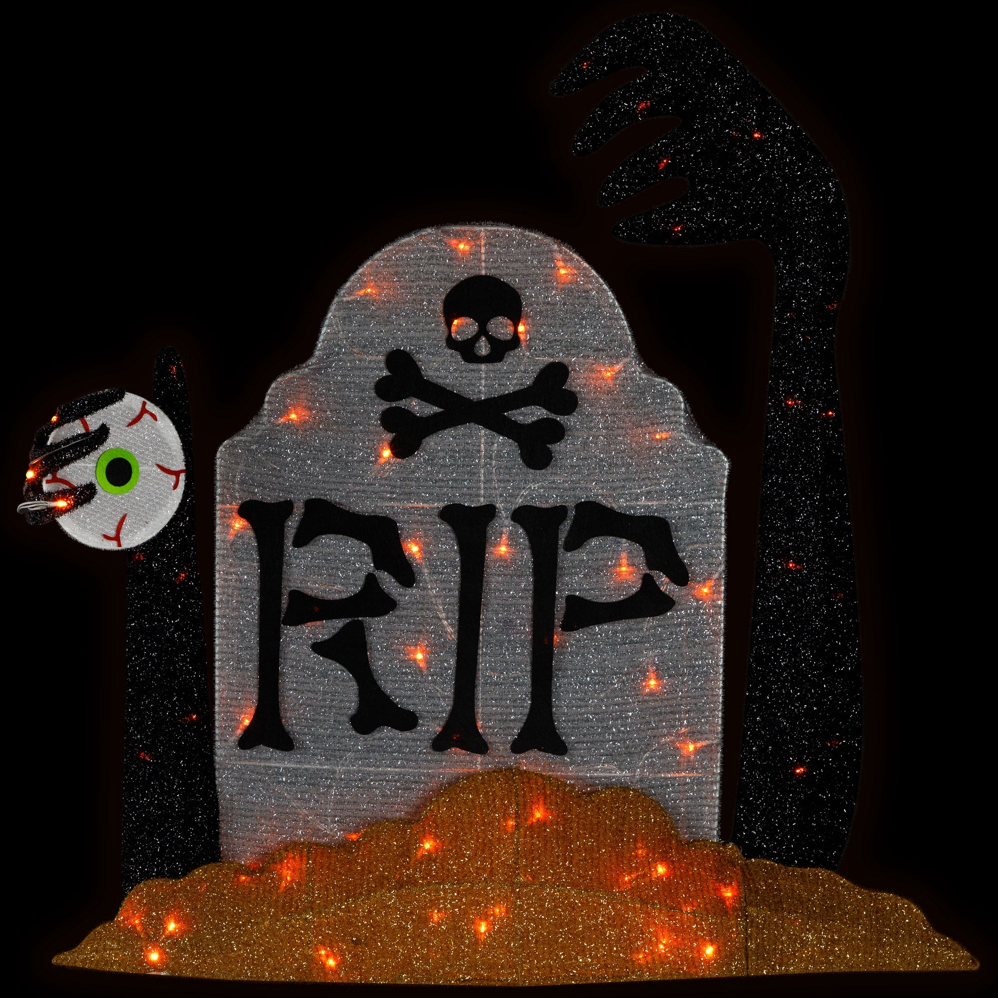 Lighted Tombstone Halloween Decoration - 36" - Black and Gray - Orange LED Lights