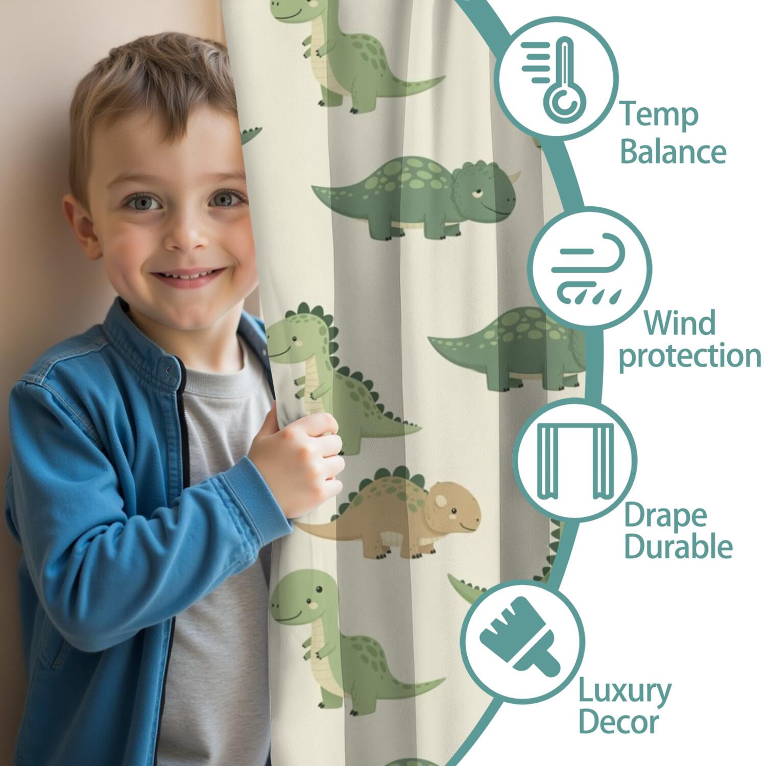 Blackout Kids Curtains,Cartoon Dinosaurs Childrens Insulated Curtains Set Of 2,Bedroom Essentials,Toddler Room Decor 42"x84"