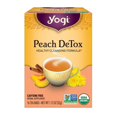 (2 Pack) Yogi Tea, Peach DeTox Tea, Tea Bags, 16 Ct, 1.12 (Best Herbal Tea For Detox And Weight Loss)
