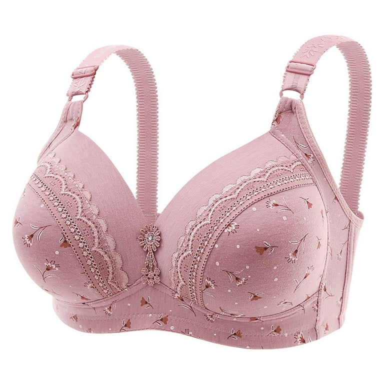 RYRJJ Full-Coverage Bras for Women No Underwire Push Up Bra Cute Print  Adjustable Strap Comfy Non Padded Minimizer Bras(Hot Pink,L)