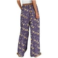 thumbnail image 2 of Womens Wide Leg Palazzo Lounge Pants with Pockets Fashion Printed Drawstring Elastic Waist Split Loose Sweatpants (L, Purple 02), 2 of 8