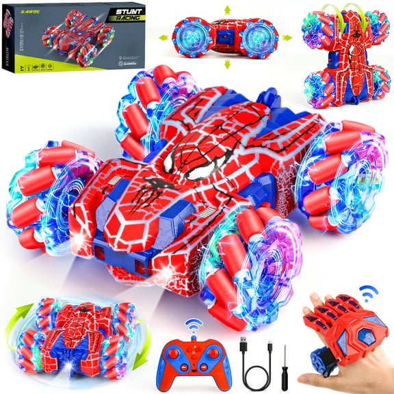 Huge Wave Spider Remote Control Cars for 6-12 Year Old Boys, Double Sided Rechargeable RC Stunt Car with Cool Light, 360° Flip Gesture Sensing Outdoor Toys for Kids