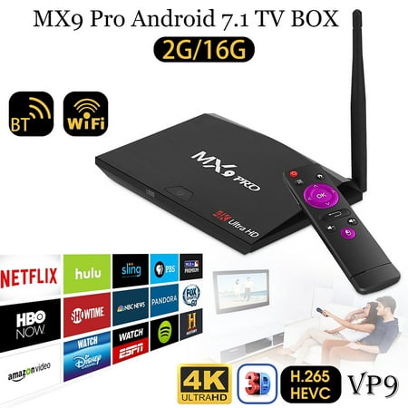 Mx9 Pro Android 7.1 Wifi 3D 4K TV BOX Streaming Player 2G + 16G RK3328 Quad Core VP9 H.265 HDR 64Bit Support PC WIFI DLNA HD Media