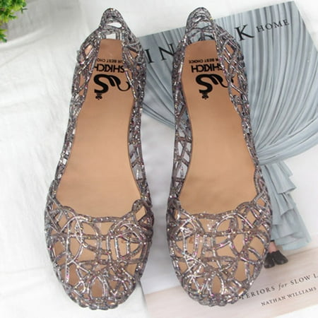 casual shoes for Women Women s Summer Beach Jelly Sandals On Flats Hollow Casual Breathable Pumps Dress Sandals for Women Black