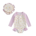 thumbnail image 1 of Boiiwant Kids Girls 2 Piece One Piece Swimsuits Flower Print Long Sleeve Round Neck Ruffle Rash Guard Rompers Swimsuit +Swimming Cap Toddler Baby Girls Zip Up Bathing Suit Beachwear, 1 of 9