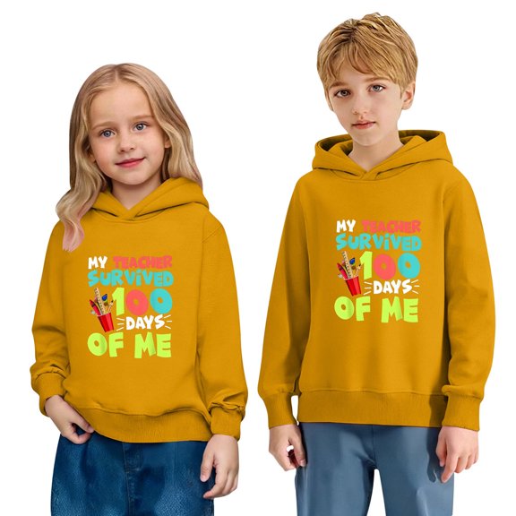 IWRICH My Teacher Survived 100 Days of Me Hoodies for Boys Girls Long Sleeve Lined Hooded Sweatshirts Cute Tops,Size 2-14 Years Yellow 160