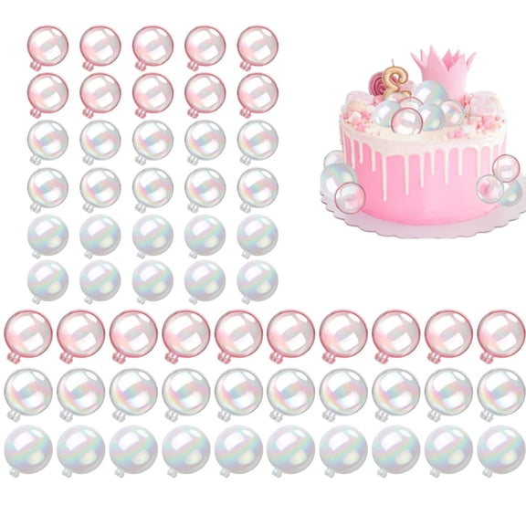 60 Pcs Plastic Ball Cake Toppers,Clear Pink White Mini Balloon Cupcake Toppers for Birthday Wedding Anniversary Party Decorations,Non-Edible Cake Picks