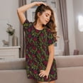 thumbnail image 3 of Kdxio Burgundy Peony Flowers Pattern Womens Short Sleeve Sleepshirt Scoopneck Cute Nightdress Ruffle Comfy Nightgown, 3 of 6