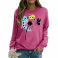 thumbnail image 2 of Aobny Thermal Fall Clothes for Women Pink Long Sleeve Crew Neck Sweatshirts Pullover Floral Tops Womens Work Shirts,S, 2 of 5