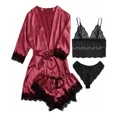 thumbnail image 3 of Conjunto De Pijama De 4 Piezas Para Mujer Con Ribete De Enca, 3 of 8