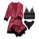 thumbnail image 3 of Conjunto De Pijama De 4 Piezas Para Mujer Con Ribete De Enca, 3 of 8