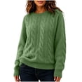thumbnail image 6 of Cable Knit Sweaters for Women Fall Winter Retro Casual Soft Crewneck Plain Pullover Ladies Long Sleeve Tops (M, Green), 6 of 8