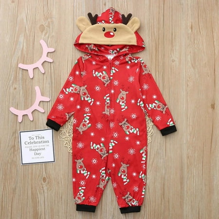 

Kids Child Deer Hooded Romper Jumpsuit Family Pajamas Sleepwear Christmas Outfit