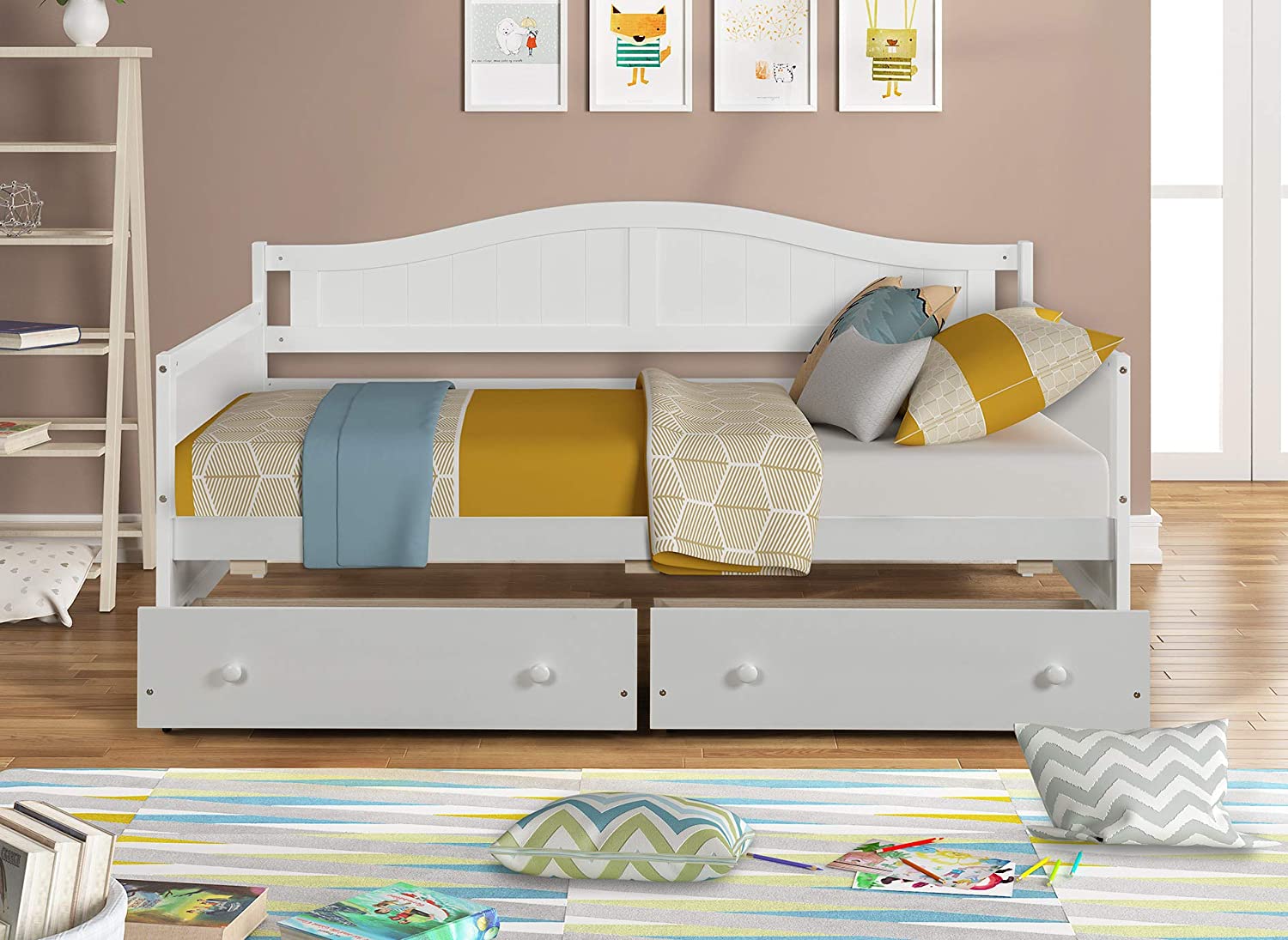 French Pine Wood with Storage Daybed, Twin, White