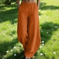 thumbnail image 2 of Babcutegg Womens Linen Pants Casual Fashion Soild Color Wide Leg Cotton Linen Elastic Waist Summer Clothes for Women Orange Size XL, 2 of 9