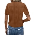 thumbnail image 6 of Sewkxo Women Summer Crochet Puff Short Sleeve Cardigan Lightweight Spring Cropped Button Up Beach Knit Sweater Tops,Coffee L, 6 of 8