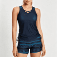 thumbnail image 2 of longantii Women's Tummy Control Tankini Set with Built-in Bra, Flattering Boho Swimwear with Shorts Plus Size Swimsuit Navy XXXL, 2 of 3