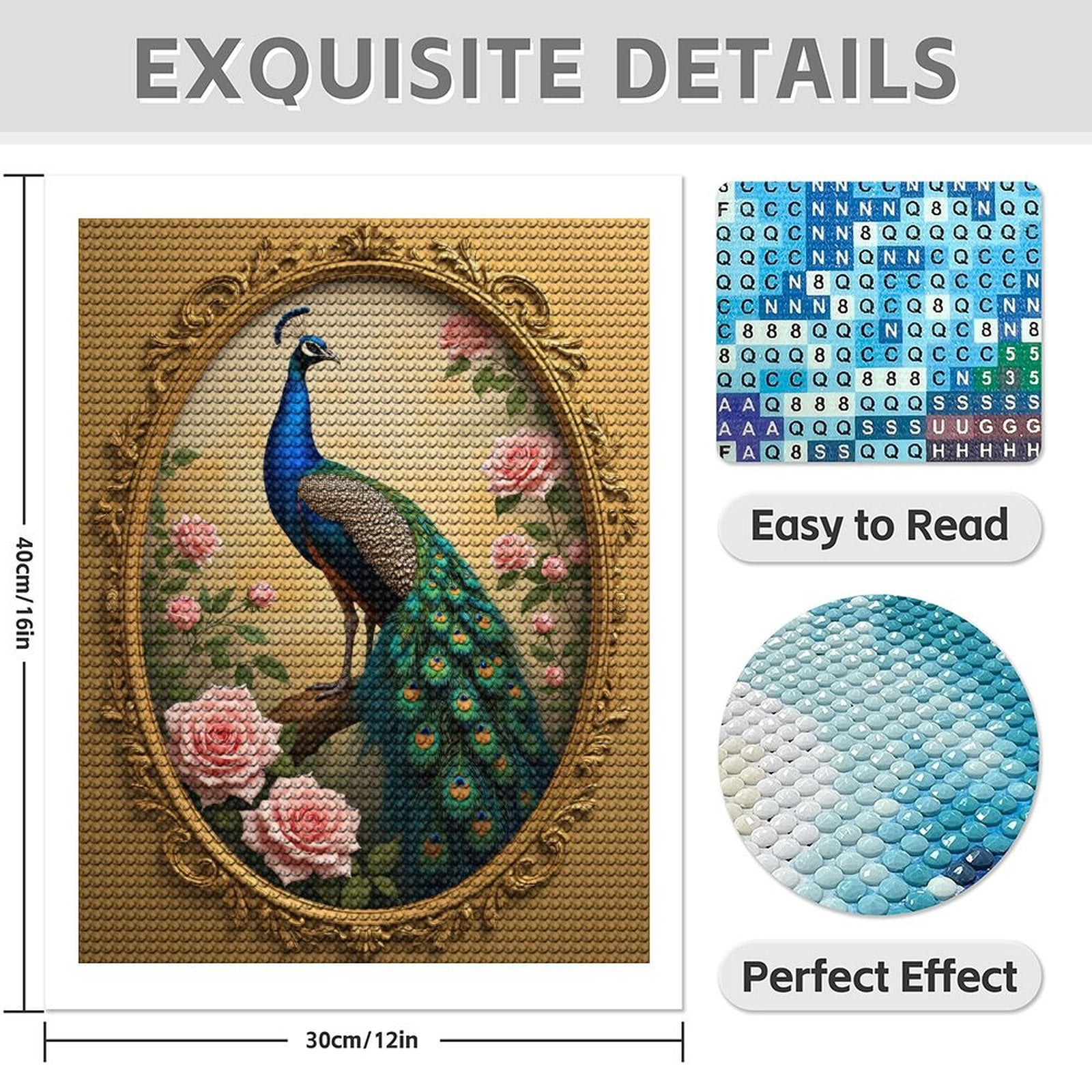 Diamond Art Kits for Adults - 5d Elegant Peacock With Pink Roses Diamond Painting for Adults, Diamond Art for Adults Beginners, Diamond Painting Kits for Adults for Home Wall Decor