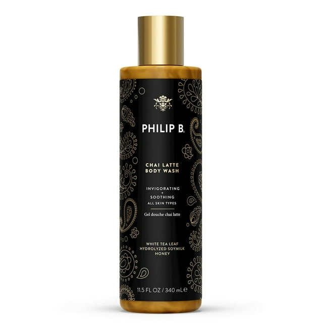 PHILIP B Chai Latte Body Wash 11.5 Fl Oz (340 ml) - Vigorizante + Calmante formulado con leche de soja hidrolizada de hoja de té blanco y miel para todo tipo de piel