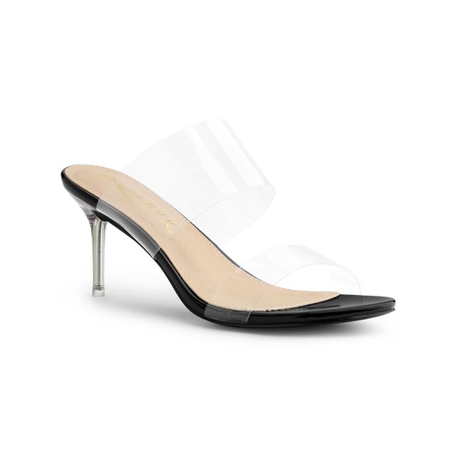 BLISSFUL STEP Sandales à Talons Aiguilles Transparentes pour Femmes à Bout Ouvert à Enfiler Noires 7