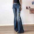 thumbnail image 3 of 2026 New American Retro Women's High Waist Floral Rose Embroidery Flared Bell Bottom Denim Jeans, 3 of 6