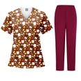 thumbnail image 2 of Hogleaql Tooth Printed Scrub Set for Women Crew Neck Tooth Pattern Short Sleeve Jogger Suit with Pocketss Stretch Top & Pants 2025 Nurse Uniform Casual Workwear Sets Brown L, 2 of 5