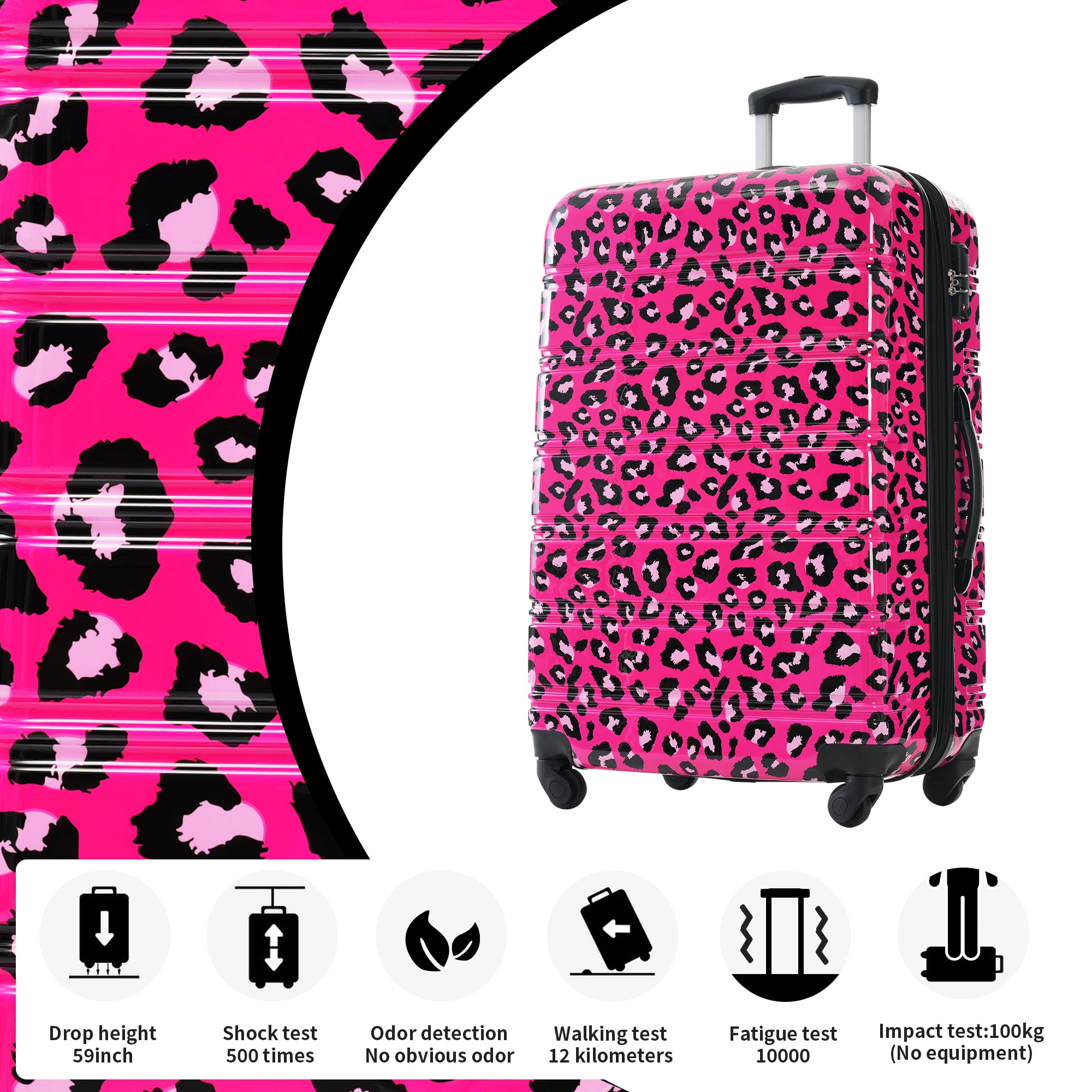 MAYEERTY 3-Piece Lightweight PC Luggage Set - Leopard Print Expandable Hardshell Suitcase with TSA Lock & Spinner Wheels, Pink Purple