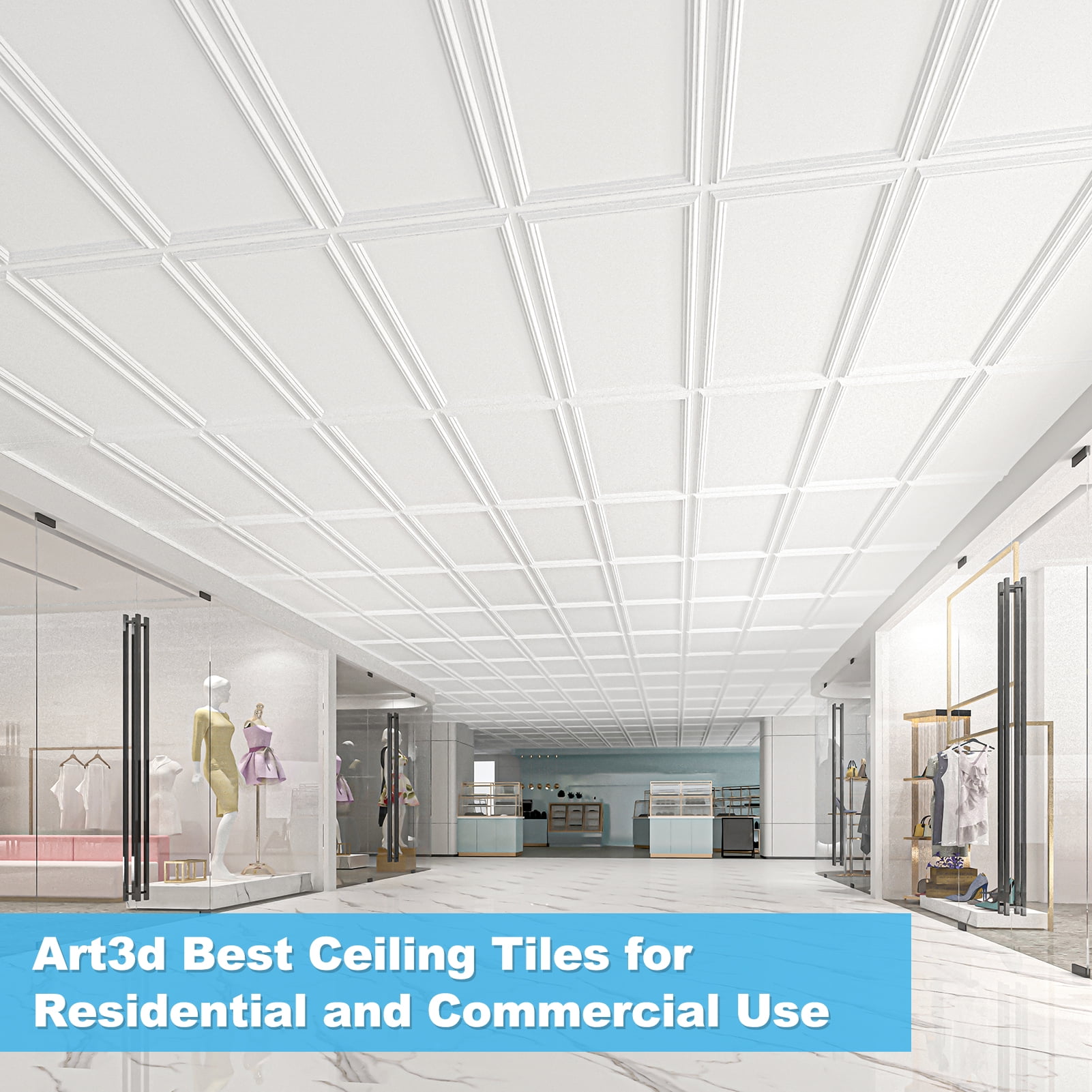 24" x 48" Drop in PVC Ceiling Tiles,12-Pack White Decorative 3D Ceiling Panels for Home Decor,Waterproof & Easy Installation,96 sq.ft./Case