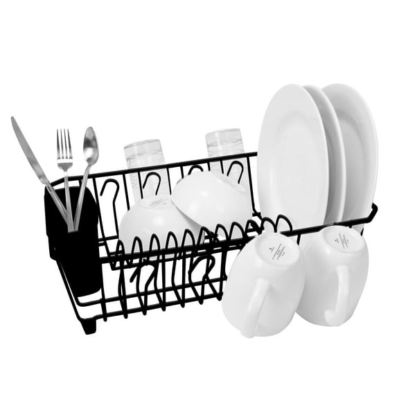 Kitchen Details Dish Rack with Cutlery Basket in Black
