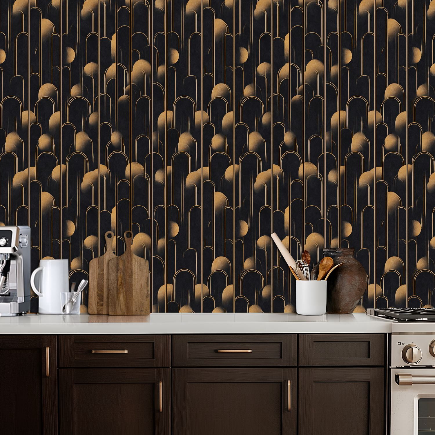 Peel and Stick Wallpaper 17.7in x 9.8ft Abstract Geometric Golden Accents Cloud Like Contact Paper Vinyl Waterproof Self Adhesive Wall Paper for Bedroom Shelf Cabinet Renter Friendly