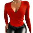 thumbnail image 2 of Gvmfive Women Solid Sexy V-Neck Long Sleeve T-Shirt Skinny Knitted Top, 2 of 4