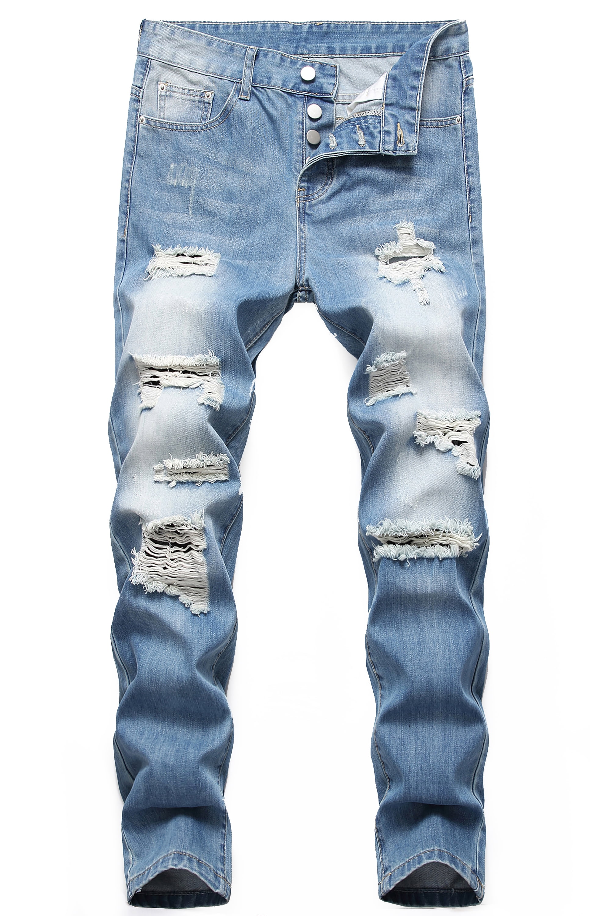 LZLER Men's Slim Fit Ripped Destroyed Fashion Buckle Jeans for Men ...