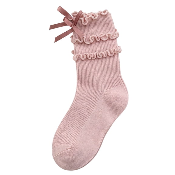 KyCheLot Kids Girls Socks Fall Knee-High Ruffle Trim Bow Knot Socks Breathable Going out Socks