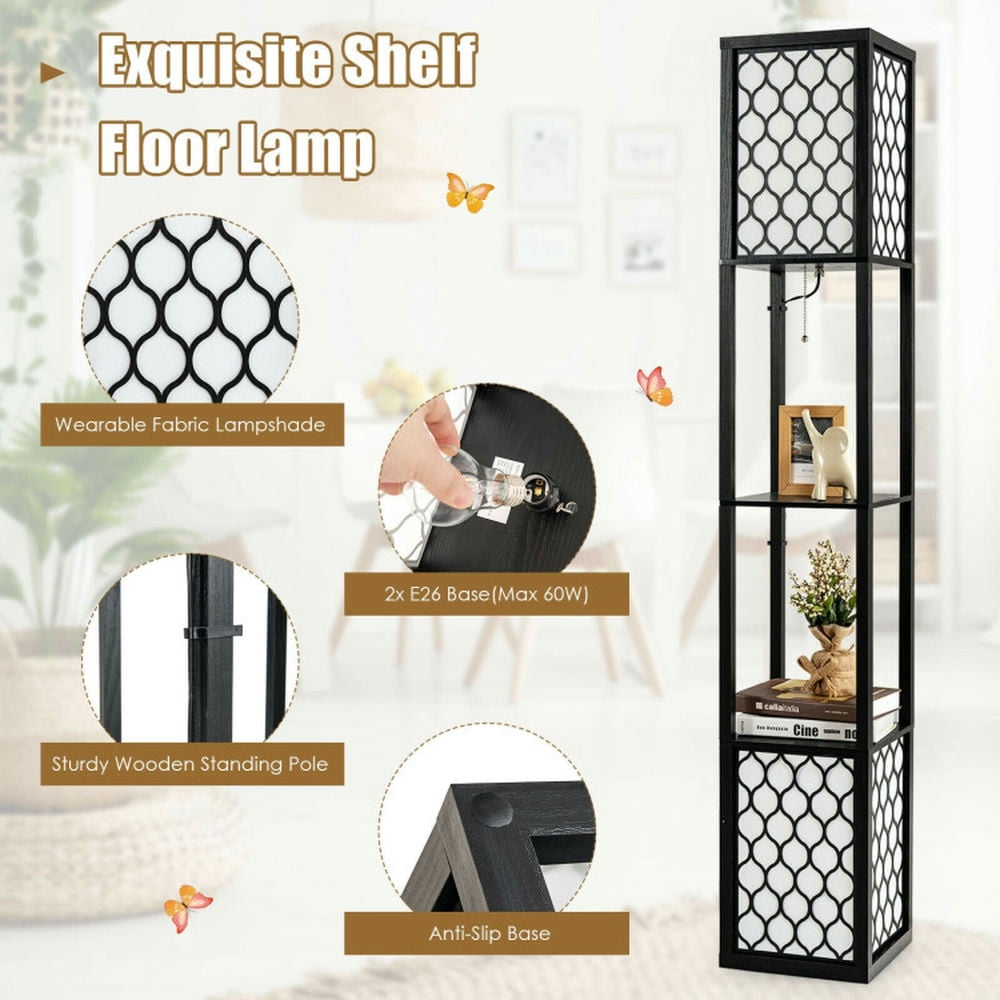 YYAo Lamp, Floor Lamp for Living Room, Modern Shelf Freestanding Floor Lamp with Double Lamp Pull Chain and Foot Switch