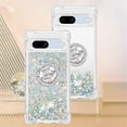 thumbnail image 3 of Glitter Clear Sparkly Bling Google Pixel 7A Case, Flowing Liquid Quicksand Cover with Diamond Ring Holder Case for Google Pixel 7A  Silver, 3 of 7