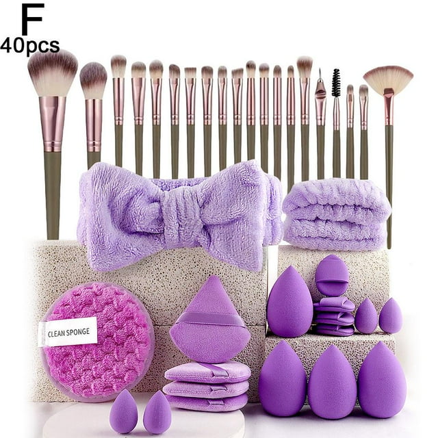 Juego completo de 40 herramientas de belleza, gran combinación, para lavado facial y maquillaje