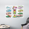 thumbnail image 1 of Boy's Tapestry, Cartoon Style Urban Public Transportation Characters with Smiling Friendly Faces, Wall Hanging for Bedroom Living Room Dorm Decor, 60W X 40L Inches, Multicolor, by Ambesonne, 1 of 2
