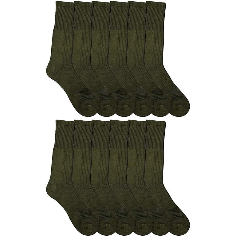 6 Pairs Of Mens Military Grade Thick Padded Terry Lined Cotton Socks,  Ribbed, Dry Wicking, Heavy Duty Crew Sock Green