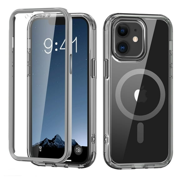 Allytechgroup iPhone 12 Pro / 12 6.1" Case with Screen Protector, Magnetic Back Cover Compatible with Magsafe Transparent Shockproof Drop Proof Phone Case for Apple iPhone 12 Pro / 12 6.1", Grey